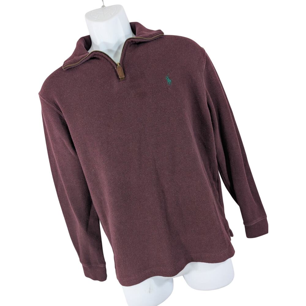 POLO RALPH LAUREN! BURGUNDY RED 1/4 ZIP NECK, LOGO FRONT SWEATSHIRT! SIZE S